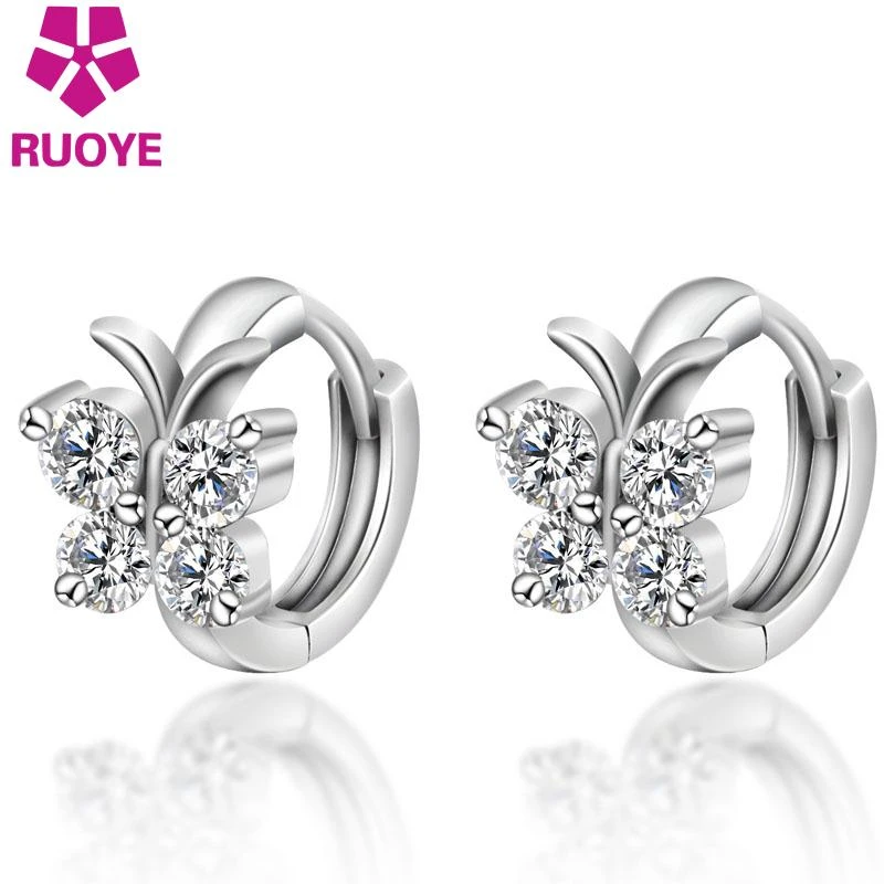 Fashion Luxury Crystal 925 sterling silver Stud Earrings Butterfly Design Earring For Women Girl Ear Jewelry Gift
