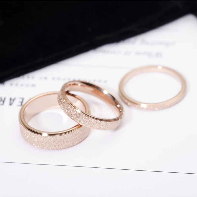 YUN RUO Rose Gold Color Frosted Finger Ring for Woman Man Wedding Jewelry 316L Stainless Steel Top Quality Never Fade Size 3-10