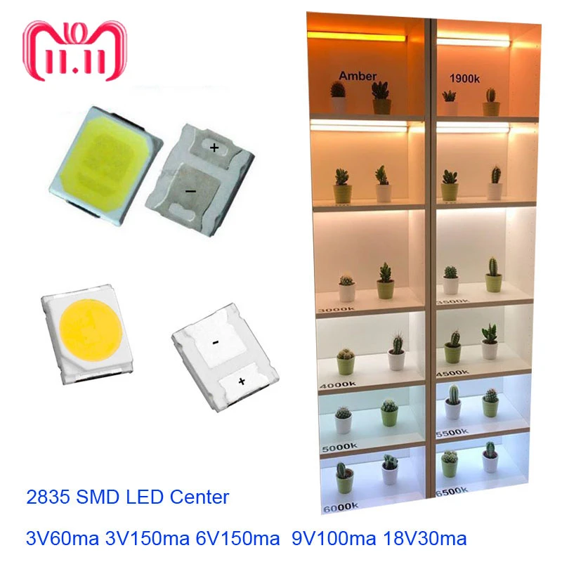 Full Voltage  High Brightness 2835 SMD LED Chip White 1W 100PCS 18V  9V 6V 3V   Fast Delivery Via  Air Mail