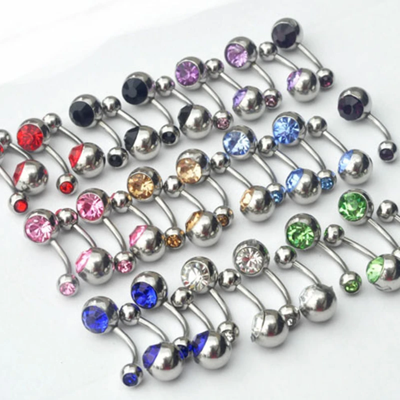 20pcs/lot 15G 1.4*10*5/8mm Titanium Crystal Stone Belly Button Rings Belly Bars Navel Piercing Body Jewelry Ombligo Nombril