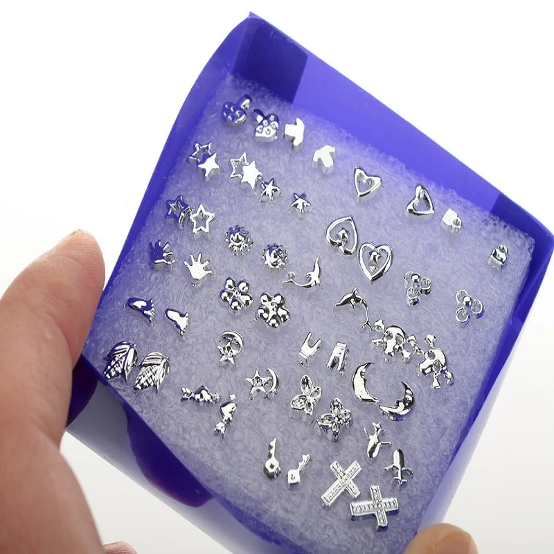 24 pairs/Box Lovely Mix Styles Stud Earrings Allergy-Free Silver Color Earring for Women Wholesale Fashion Jewelry