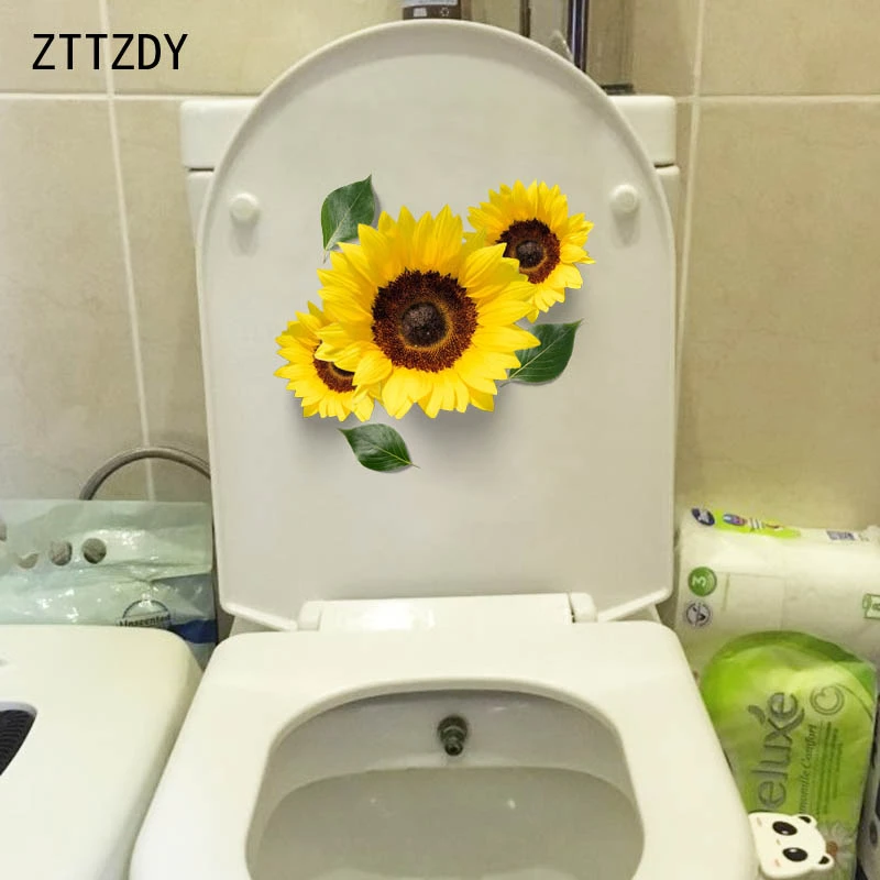 ZTTZDY 21*21CM Sunflower Modern Home Decor Toilet Seat Decals Wall Sticker Mural T2-0043