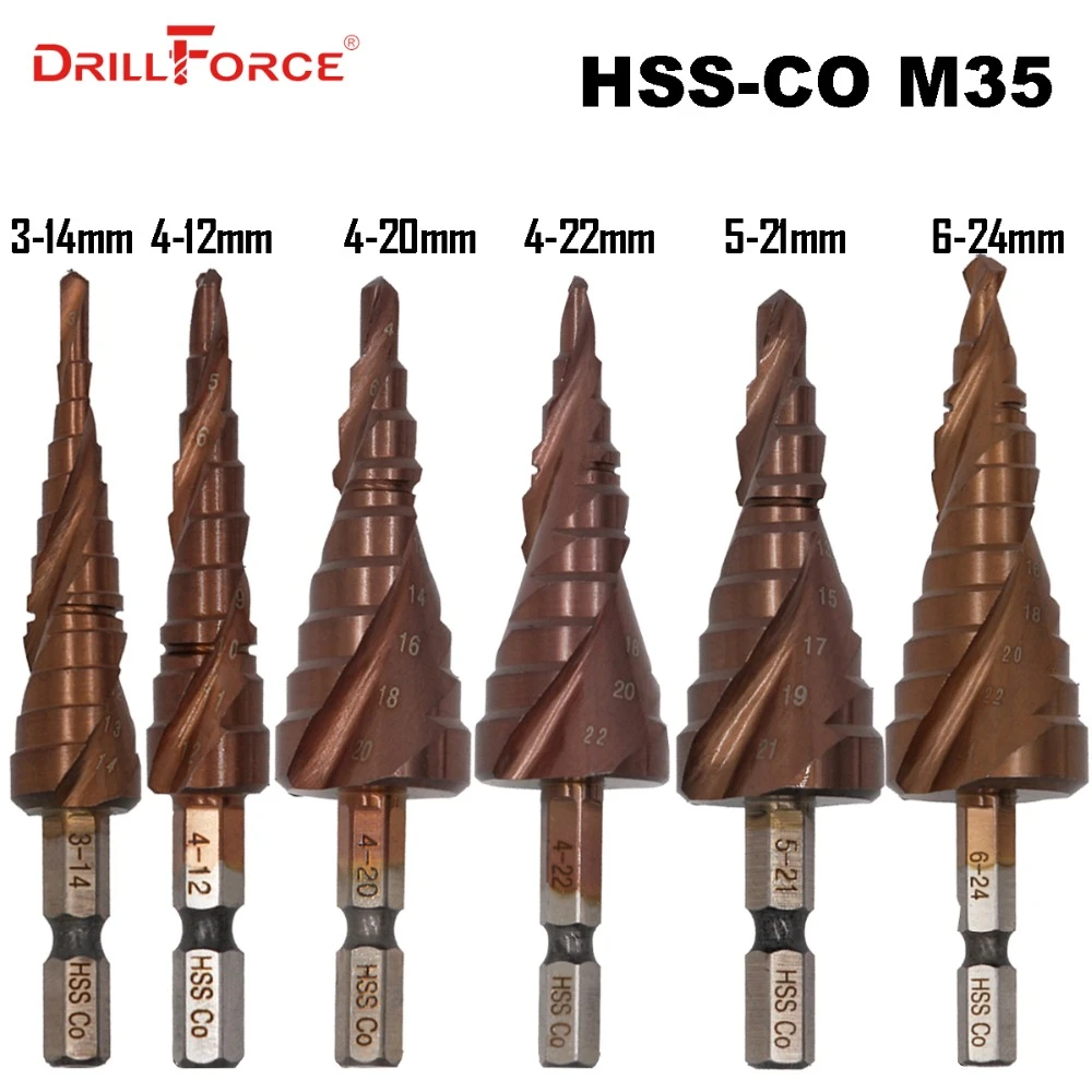 HSS M35 5% Cobalt Step Drill Bit HSSCO High Speed Steel Cone Hex Shank Metal Drill Bits Tool Set Hole Cutter For Stainless Steel