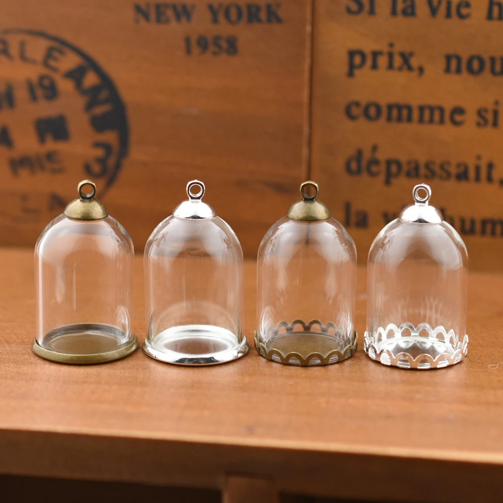 5set 25*18mm hollow tube glass jar with setting base beads cap set glass vials pendant glass bottle jewelry findings