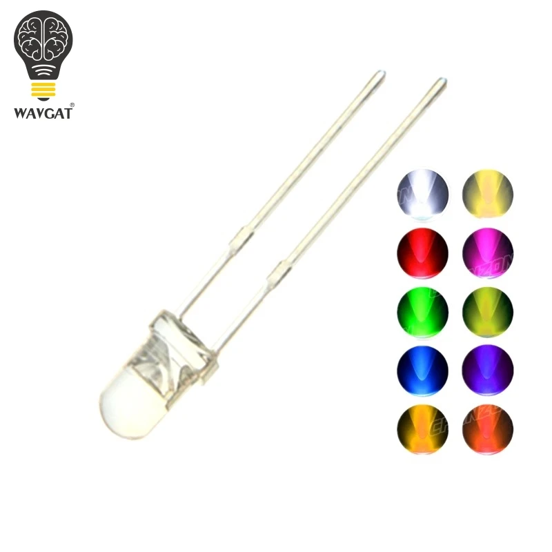 100PCS 3MM LED Diode Kit 3V DIY Set Light Emitting Warm White Green Red Blue Yellow Orange Purple UV Pink Ultra Bright 20mA