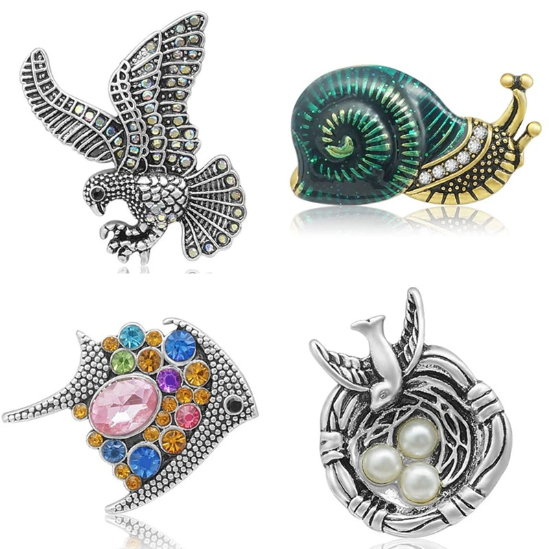 New Beauty Animals eagle snails Fish Birds Lovely 20MM Metal snap buttons for DIY 18mm snap jewelry wholesale KZ3386