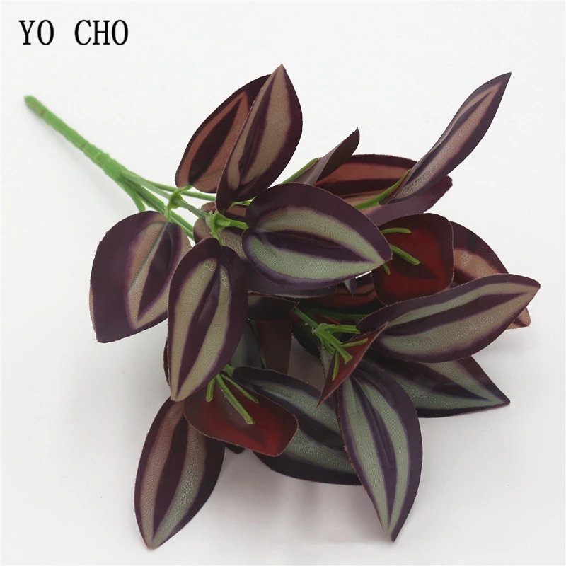 YO CHO Home Garden Decoration 5 Forks Leaf Artificial Plants Green Grass Tress Silk Fake Flowers Simulation Plants Wall Material