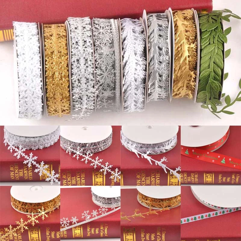 3yard/lot Christmas Snowflake Ribbons Trim Lace Set for Bow Craft DIY Box Packing Art Sewing Accessories CP2326