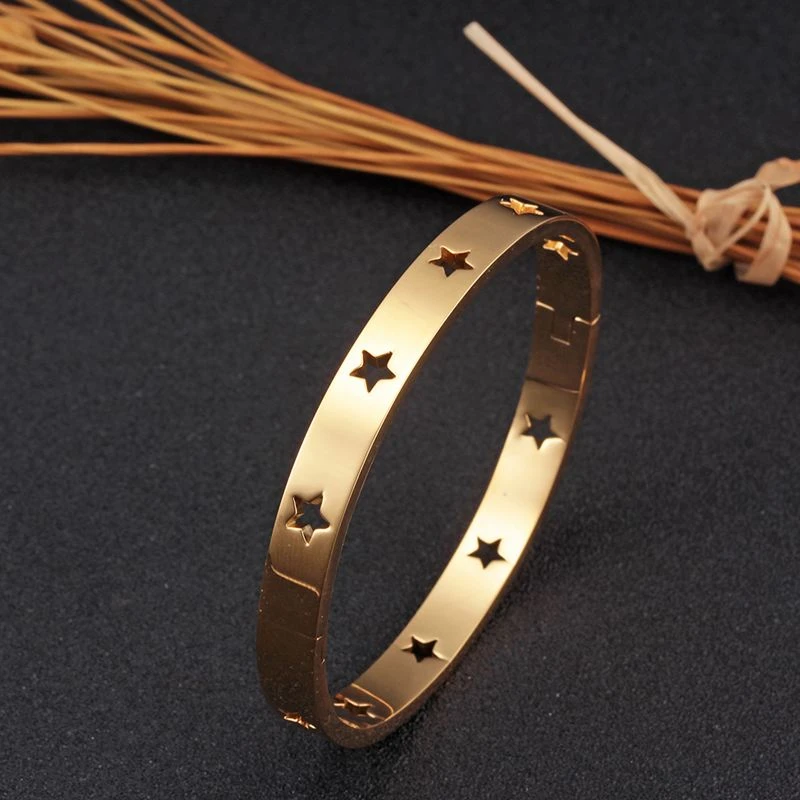 316L Stainless Steel Woman Bangle&Bracelets Hollow Out Star Gold Plating Bangle Female Fashion Rose Gold BandWrist Jewelry