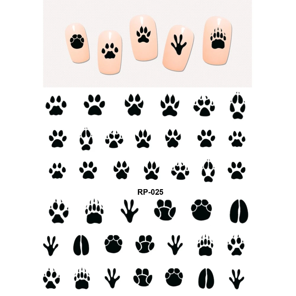 NAIL ART BEAUTY WATER DECAL SLIDER NAIL STICKER ANIMAL PET CLAW PAW FOOT PRINT SWEET HEART BLACK CAT RP025-030