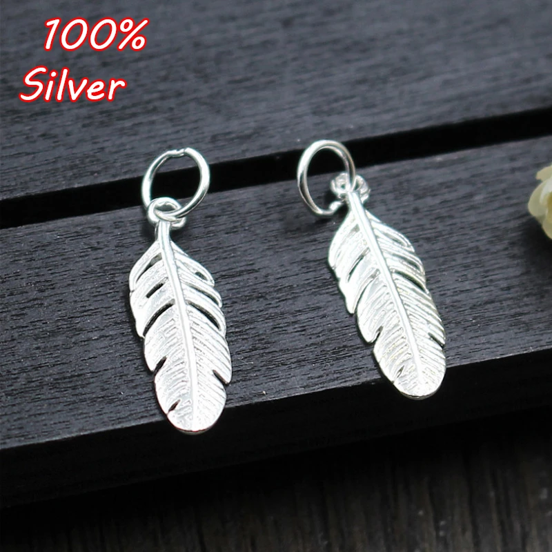 2pcs/lot Fashion Jewelry Findings S925 Sterling Silver Handmade Beaded Bracelet Pendant Feather DIY Jewelry Making Accessories