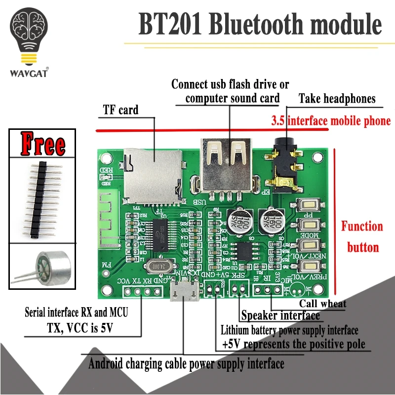 BT201 Dual Mode 5.0 Bluetooth Lossless Audio Power Amplifier Board Module Tf Card U Disk Ble Spp Serial Port Transparent Trans