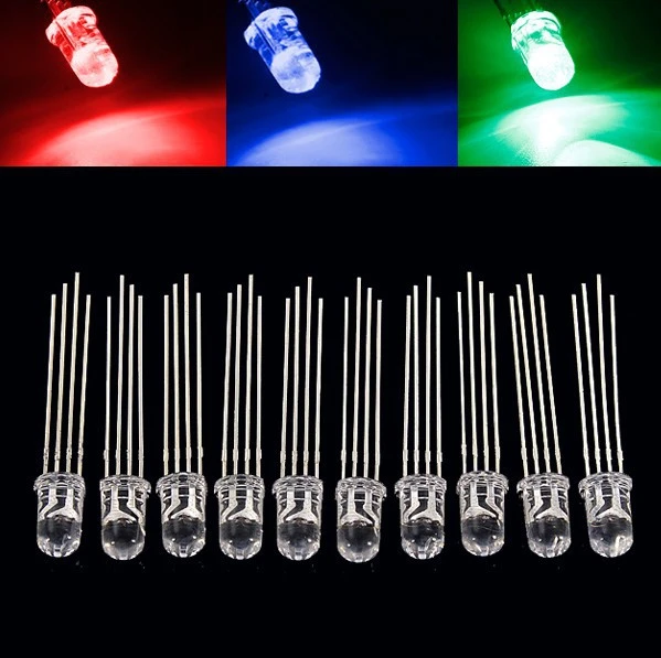 50PCS 5mm full-color LED RGB red/green/blue Common Cathode/Anode Four feet transparent highlight color light 5mm diode colorful