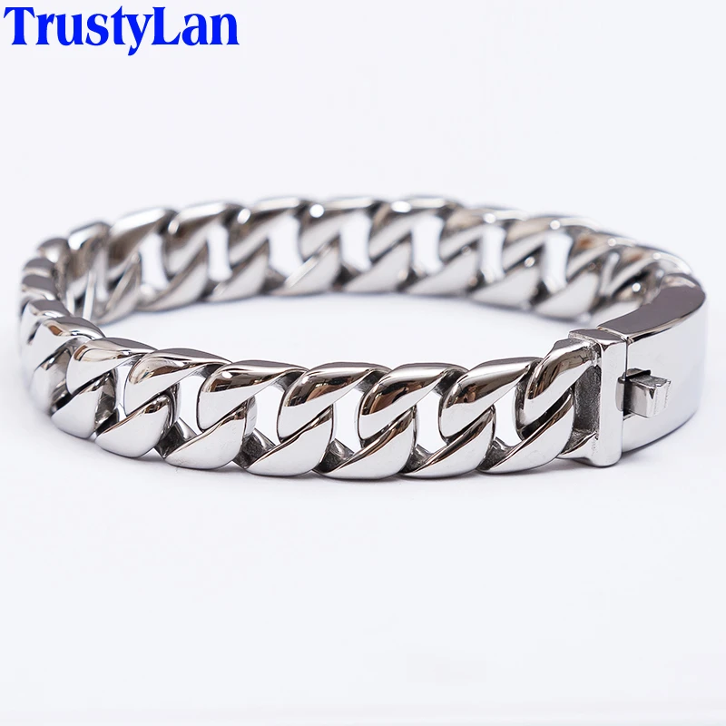 12MM Link Chain Mens Jewellery Polished Solid 316L Stainless Steel Bracelet Men Heavy 12MM Wide Men‘s Bracelets 2021 Wristband