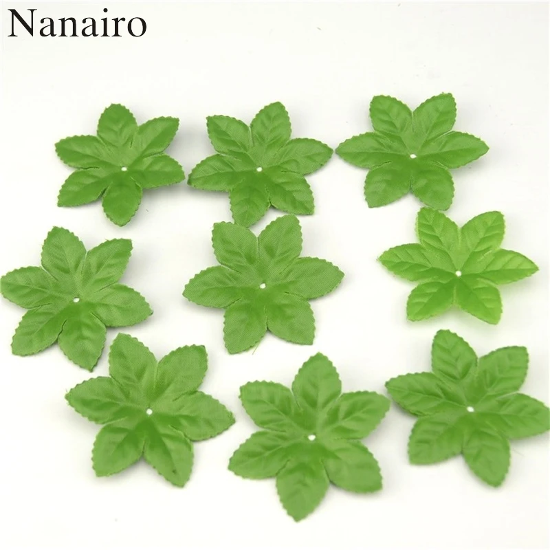 150pcs/lot  Artificial Silk Ribbon Leaf-shaped Mini Fake Green Leaves For Wedding Home Scrapbooking Christmas Tree Decoration