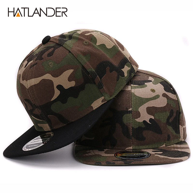 HATLANDER Camouflage snapback polyester cap blank flat camo baseball cap with no embroidery mens cap and hat for men and women