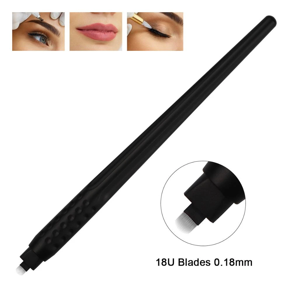 5/10/50pcs Professional Permanent Makeup Black disposable microblading pens hand tools 0.18mm 18U pins needles embroidery blades