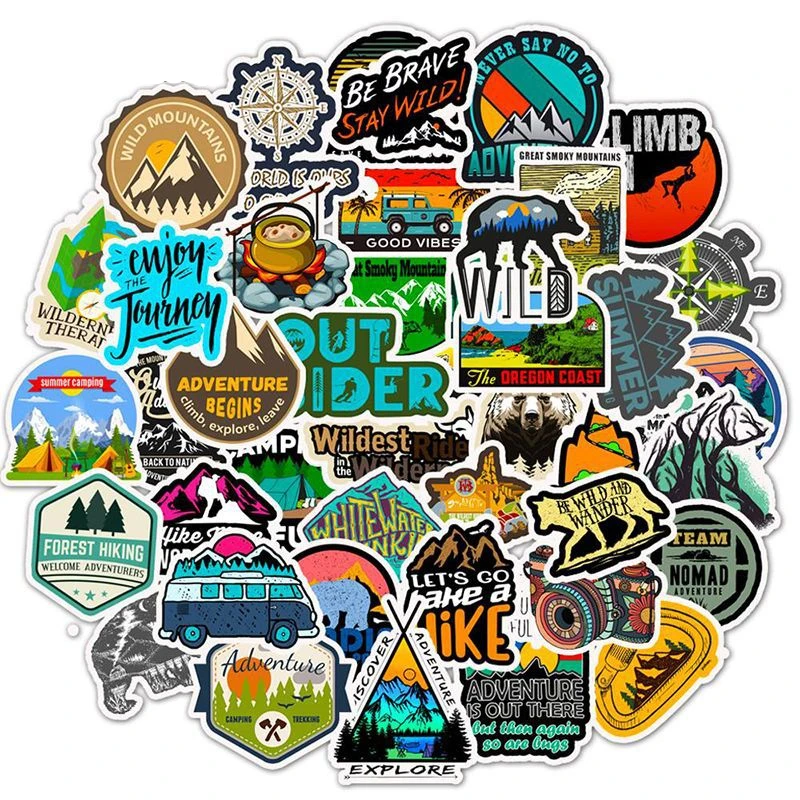 50 PCS Camping Travel Stickers Wilderness Adventure Outdoor Landscape Waterproof Decal Sticker to DIY Laptop Suitcase Motor Car