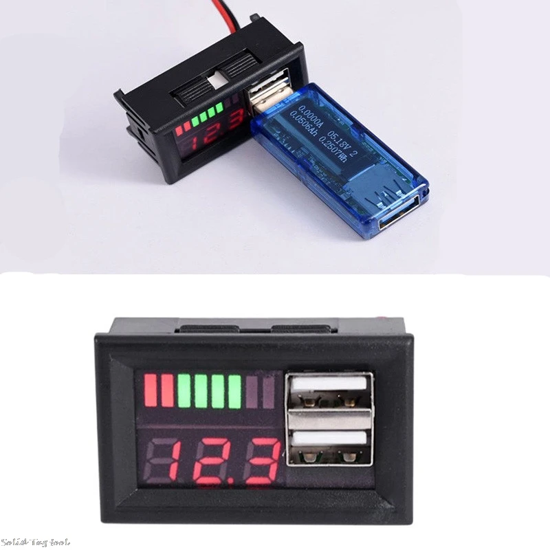 12V Digital Car Motorcycle Voltmeter Voltage Battery Panel Meter w USB 5V Output new