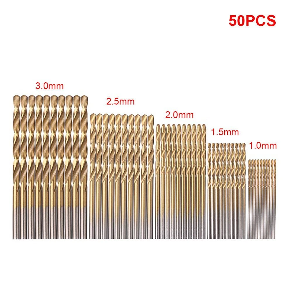 50Pcs Titanium Coated Drill Bits Set HSS High Speed Steel Drill Bits Set Tool High Quality Hand Tools Set 1/1.5/2/2.5/3mm