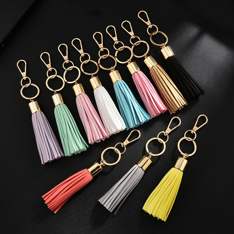 Leather Rhinestone Bow Key Ring Fashion Long Tassel Keychain Car Bag Hanging Pendant Ornaments Gift For Women Girls Trinket