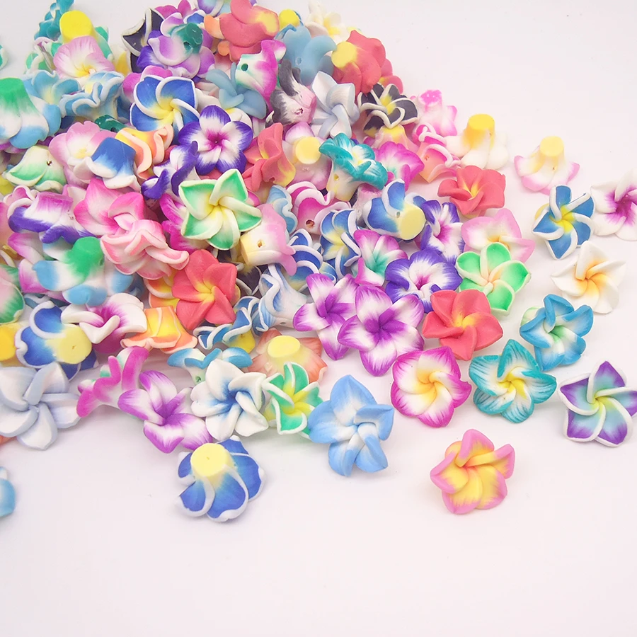 50pc/lot 15mm Small Polymer Clay Plumeria frangipani Flower Beads Multicolor Mixed Diy Bracelet Hawaii Jewelry Craft Making