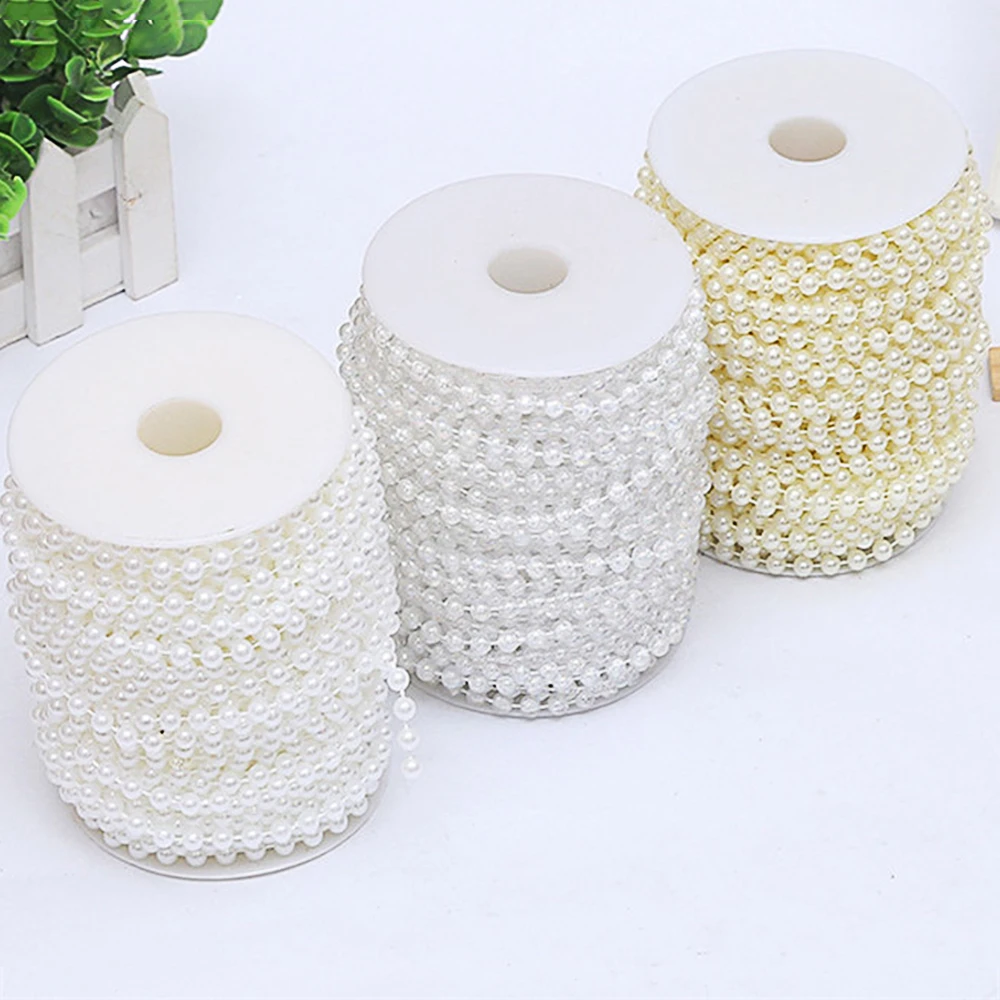 5M/lot Imitation Pearl Beads Line Chain Trim pearls for crafts DIY Wedding Bride Bouquet Decoration Jewelry Findings Accessories