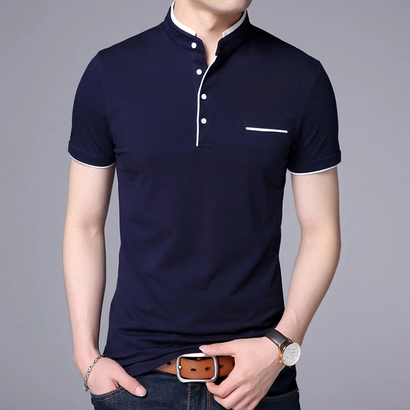 2021 New Fashion Brand Polo Shirt Men's Summer Mandarin Collar Slim Fit Solid Color Button Breathable Polos Casual Men Clothing
