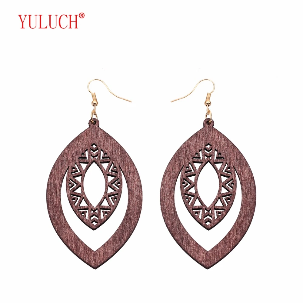 YULUCH 2018 Pop Boho Hollow Design Elliptical Wooden New Arrival Earrings for Personality Woman Gift Jewelry