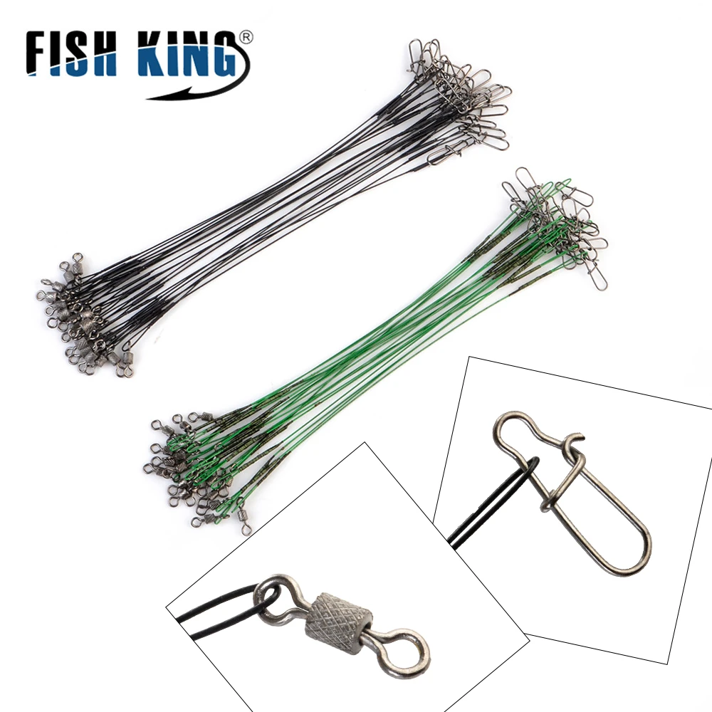 FISH KING 20PCS/lot Fishing Lure 16CM, 20CM, 25CM Trace Rope Wire Leader Line Swivel Tackle Spinner Shark Spinning 2 Colors