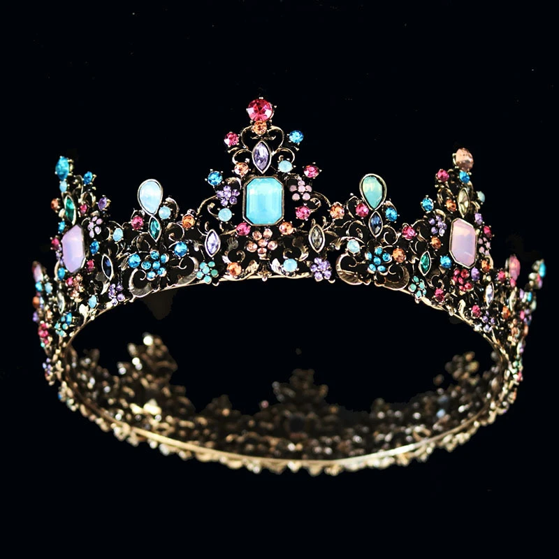 KMVEXO Baroque Royal Queen Crown Colorful Jelly Crystal Rhinestone Stone Wedding Tiara for Women Costume Bridal Hair Accessories