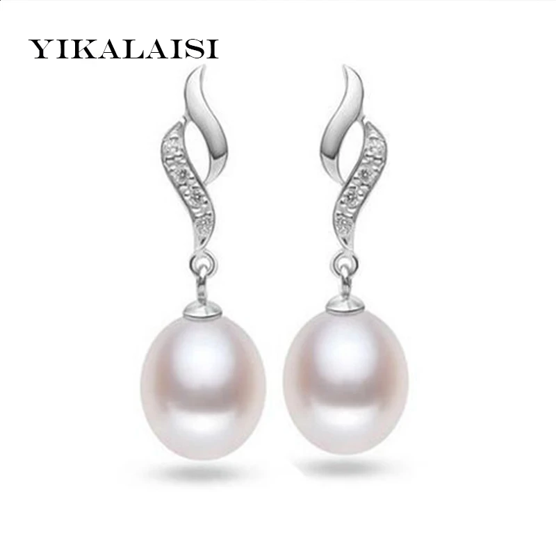 YIKALAISI 925 Sterling Silver Jewelry Natural Freshwater Pearl jewelry long Earrings 8-9 MM Pearl White/Pink/Purple Colors