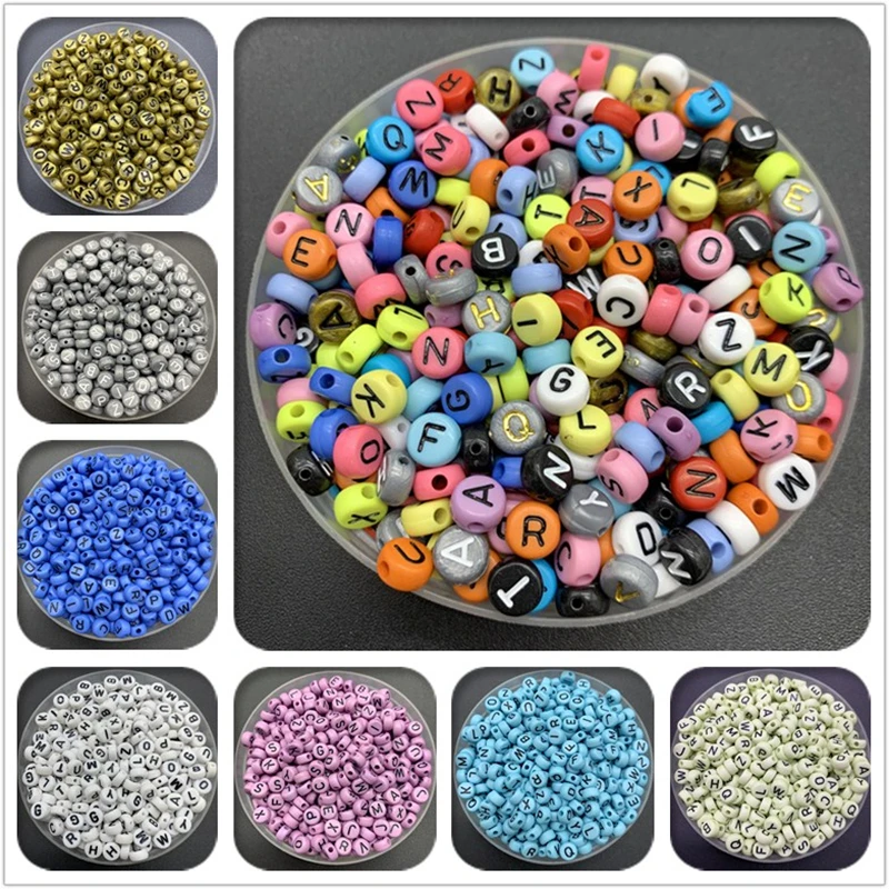 100pcs/lot 7mm Round Acrylic Spacer Beads Letter Beads Oval Alphabet Beads For Jewelry Making DIY Handmade Accessories