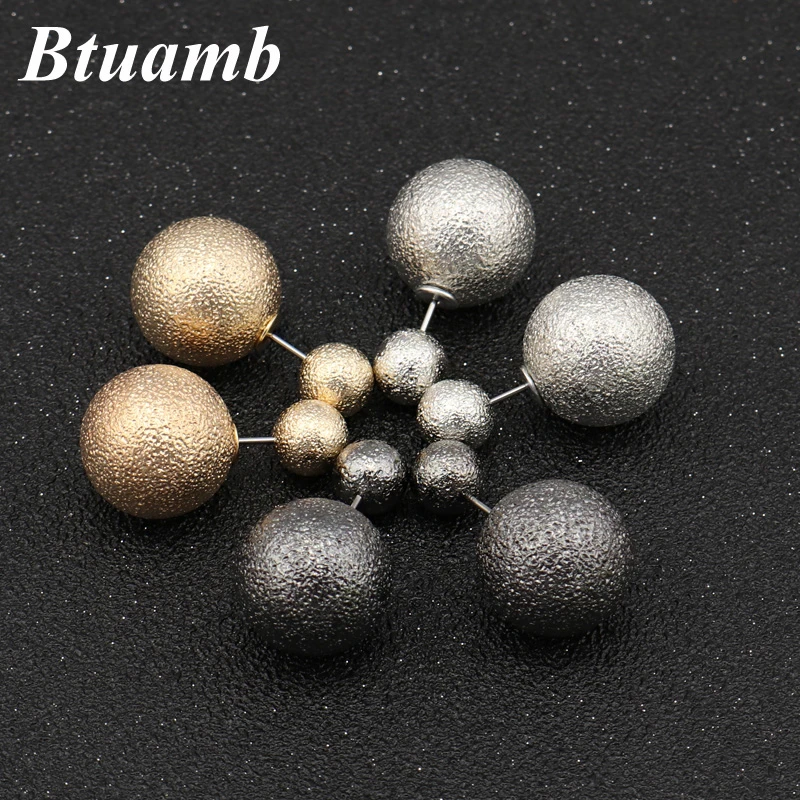 Btuamb Simple Style Matte Double Sides Big Ball Earrings for Women Statement Pattern Hot Selling 3 Color Earrings Femme Brincos