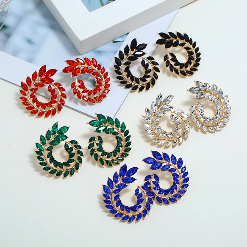 XIYANIKE Fashion Hollow Out Spiral Colorful Leaves Drop Earrings Charm Rhinestone For Women Piercing Trendy Jewelry Wholesale