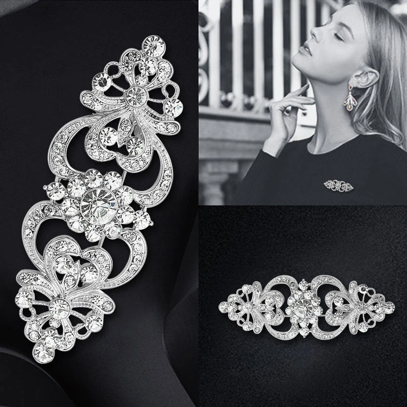 Large Flower Crystal Brooch Pin Bridal Wedding Party Dress Clothing Alloy Vintage Broaches for Women Jewelry