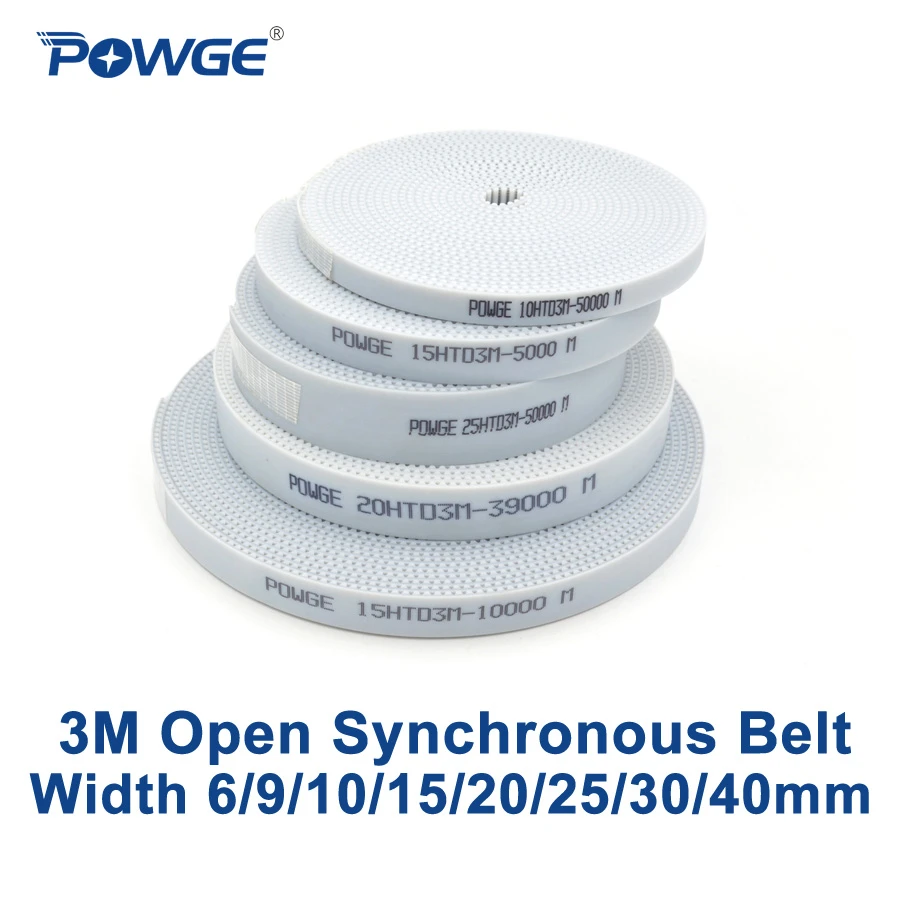 POWGE Arc HTD 3M Open timing belt Width 6/10/15/20/25/30/40mm Polyurethane steel PU 3M-15mm HTD3M Synchronous belt Laser CNC