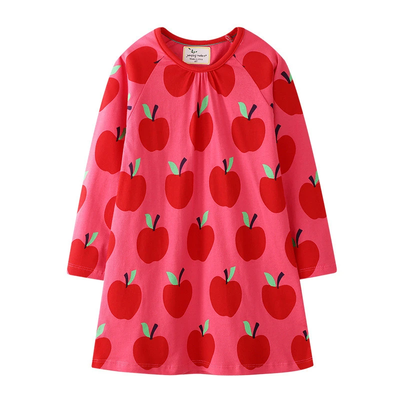 Jumping Meters New Brand Apple Long Sleeve Dresses For Baby Girls Clothing Cotton Autumn Spring Princess Party Cute Girl Dresses