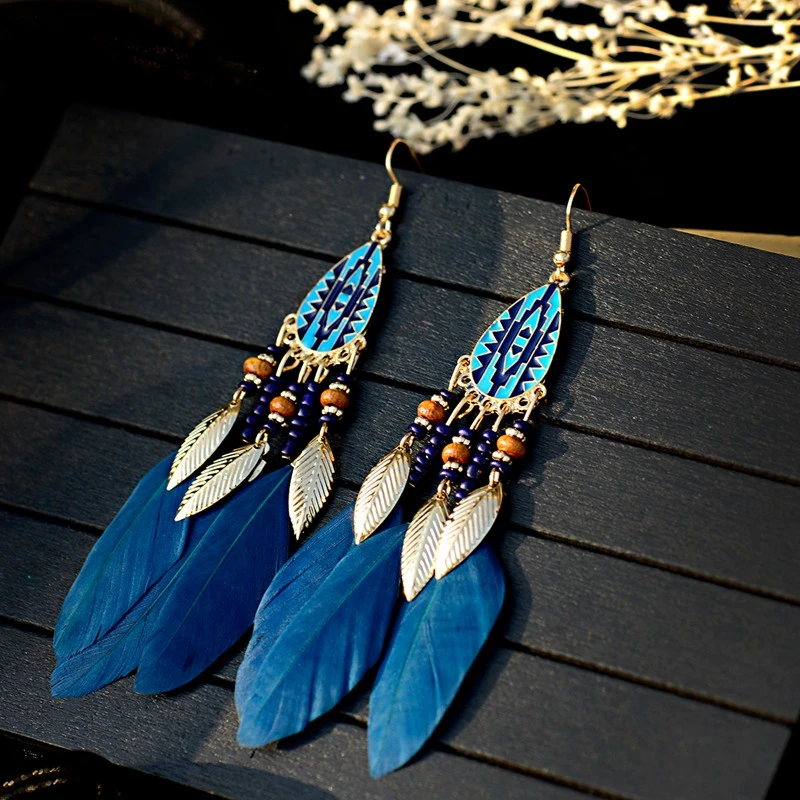 Bohemian Feather Tassel Earrings For Women 2019 Ohrringe Water Drop Vintage Statement Earrings Boho Indian Jewelry Kolczyki