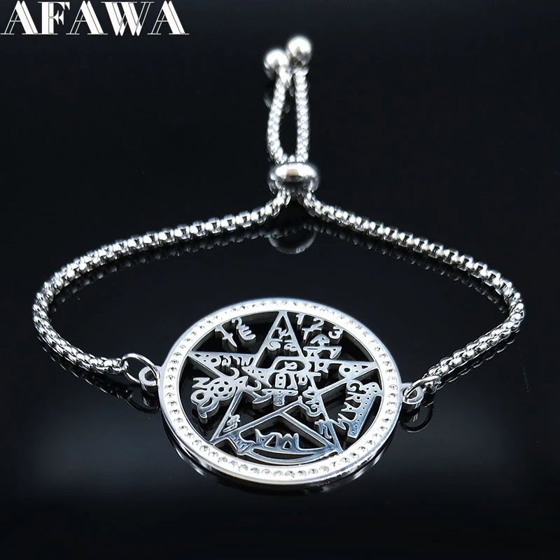 2021 Witchcraft Pentagram Crystal Stainless Steel Bracelet Women Silver Color Bracelets Bangles Jewelry pulseras mujer B131S02