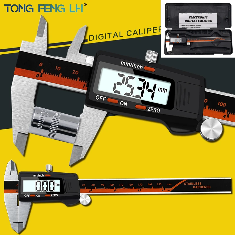 Digital Vernier Caliper 6 Inch 0-150mm Stainless Steel Electronic Caliper Micrometer Depth Measuring Tools