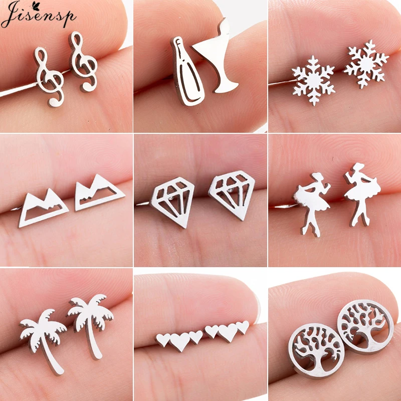 Jisensp Stainless Steel Ballet Earrings for Women Music Earing Fashion Tree of Life Stud Earring Girls Jewelry Kids Accessories