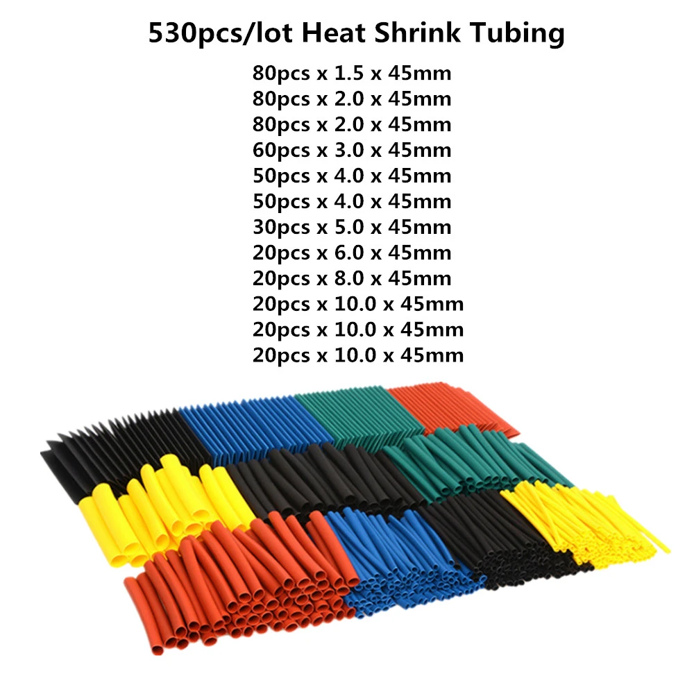 530Pcs Assorted Polyolefin Heat Shrink Tube Cable Sleeves Wrap Wire Set 8 Size Multicolor