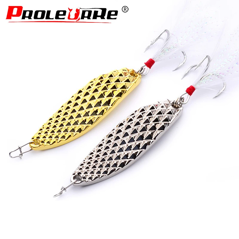 1Pcs Metal Spinner Spoon Fishing Lures 7g 10g 15g Gold Silver Artificial Bait With Feather Treble Hook Trout Pike Bass Tackle