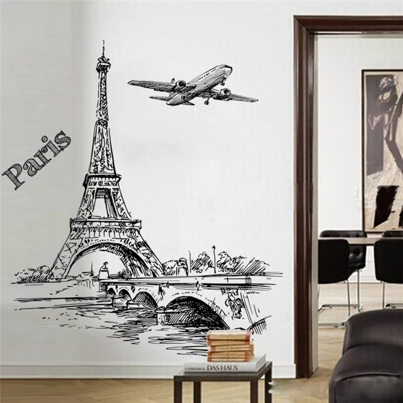 creative sketch tower bridge wall decals bedroom home decor 50*70cm scenery wall stickers pvc mural art diy posters