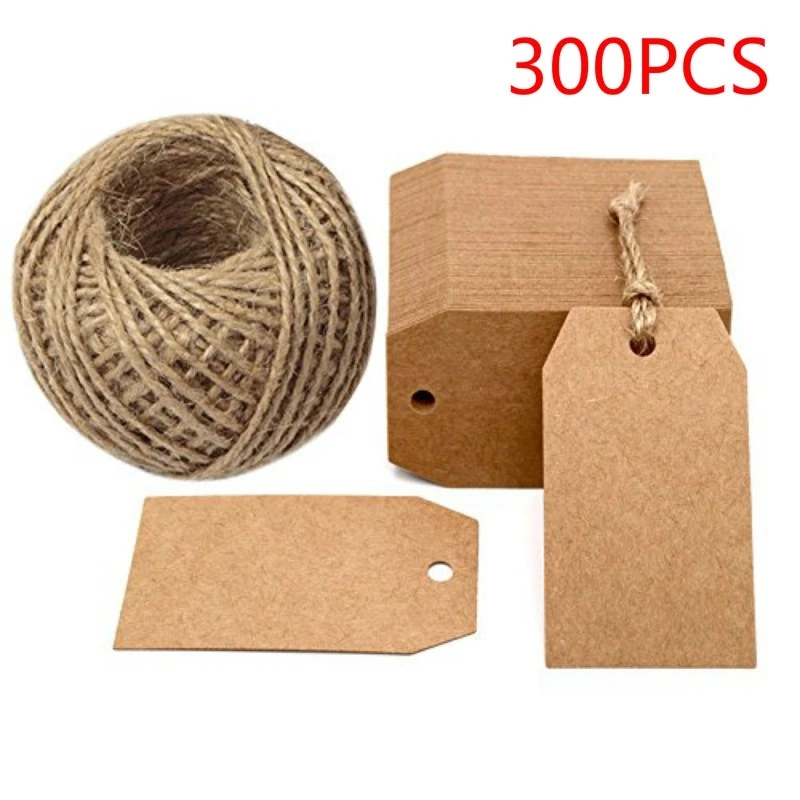 100-300Pcs Kraft Paper Gift Tags 2 x 1inch Craft Tag with String Blank Hang for Packaging Price Tags Wedding Party Decoration