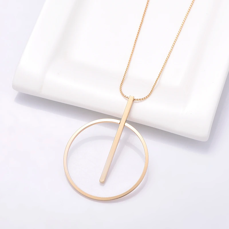 2020 Big Necklaces Women Circle Geometric Metal Pendants Long Statement Necklaces Minimalist Sweater Chain Fashion bijoux femme