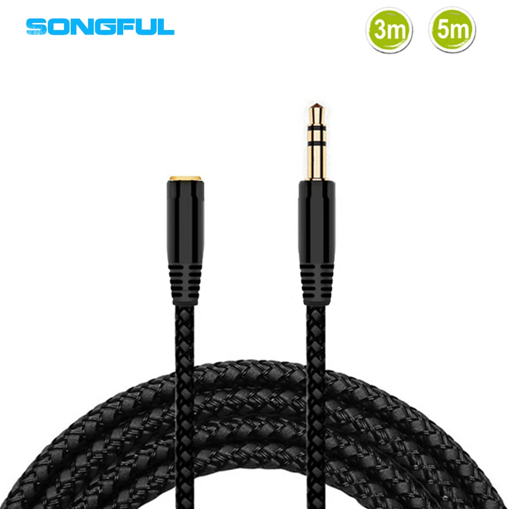 3.5mm Jack Extension Audio Cable 3m/5m Male to Female Wired Headphones Extension Cable Speaker AUX Cable Cord For PC