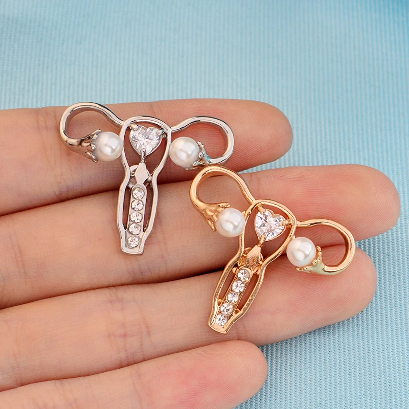 Female Uterus Pearl Crystal Metal Brooch Care Female Health Badge Jewelry Pin Doctor Nurse Medical Student Jewelry Gift