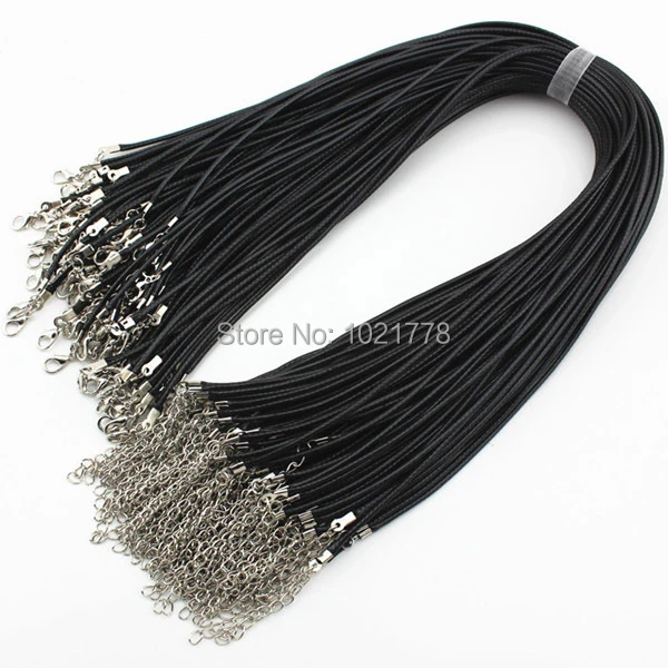 Fast Ship Wholesale 2mm Black Wax Leather Cord Necklace Rope 45cm Chain Lobster Clasp DIY Jewelry Accessories 100pcs/lot